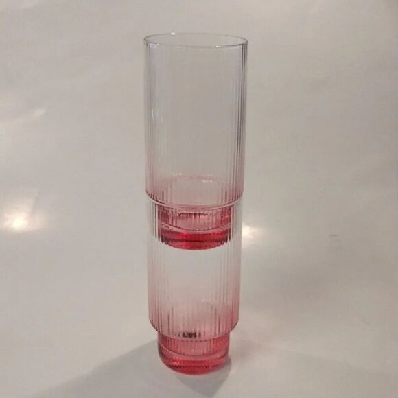 Pink Clear Ribbed Stackable Acrylic 5.5"t Cocktail Glasses Set of 2 - Picture 7 of 15